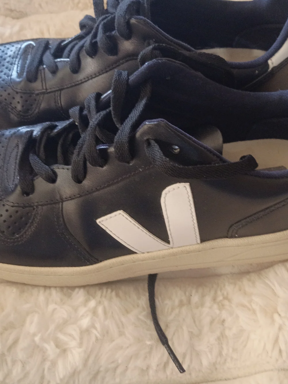 Veja Black and White V-10 Leather Sneakers